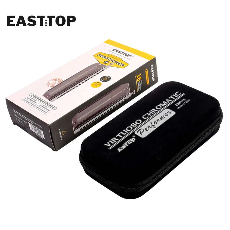 EASTTOP EMP-16 Upgrade Chromatic Harmonica 16 Hole 64 Tone Key of C Aluminum Comb Chromatic Mouth Organ Harmonica