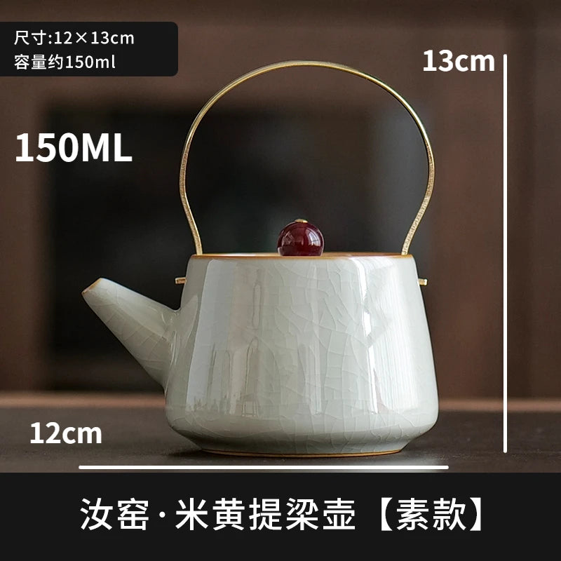 Ru Kiln Simple Lifting Beam Pot Ceramic Kung Fu Tea Set Home Brewing Teapot Office Single Pot Tea Brewer Open Slice