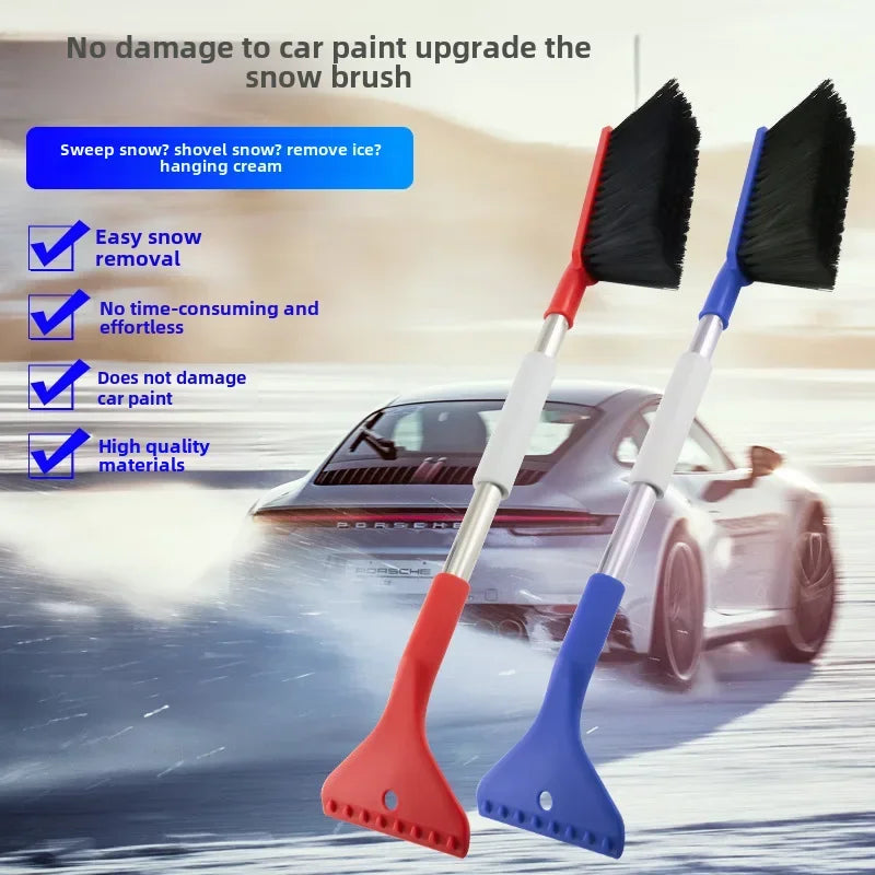 Car Snow Brush Ice Scraper Aluminum Alloy Long Handle EVA Sponge Grip Flexible Nylon Bristles Auto Windshield Snow Removal Broom