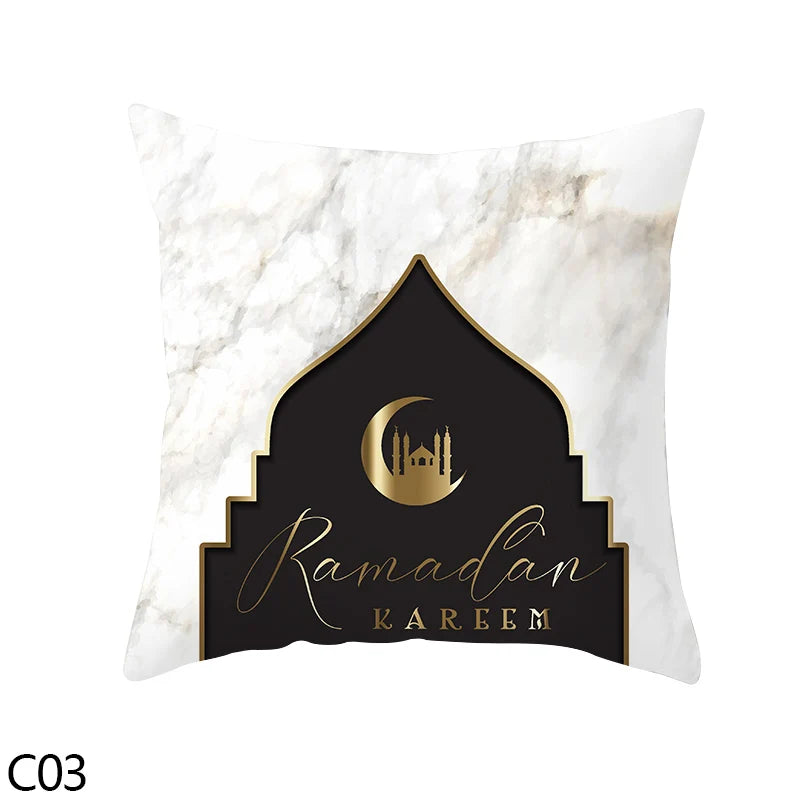 45cm Eid Mubarak Cushion Cover Golden Ramadan Pattern Home Decorative Pillowcase Islamic Muslim Party Favors Eid Party Supplies