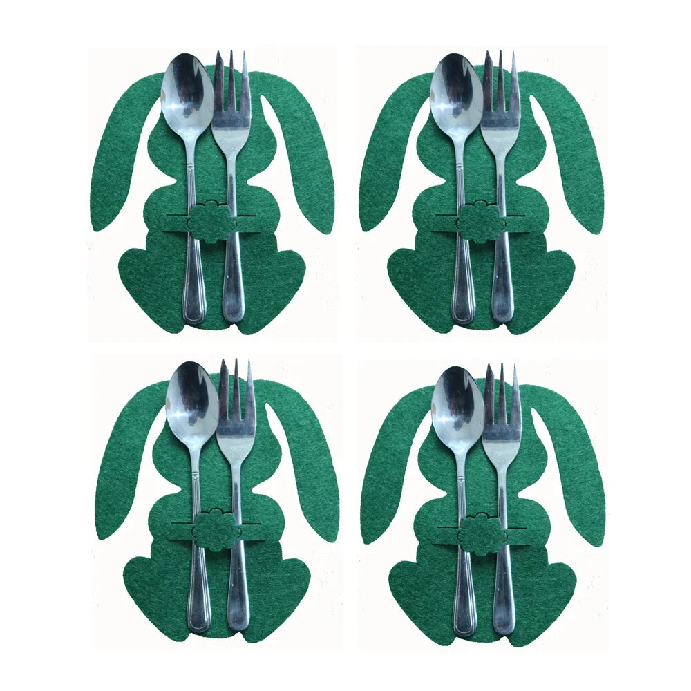 4Pcs/Set Easter Knife Fork Bags Non-Woven Cartoon Sheep Easter Rabbit Cutlery Holder Bag Tableware Organizer Easter Decorations