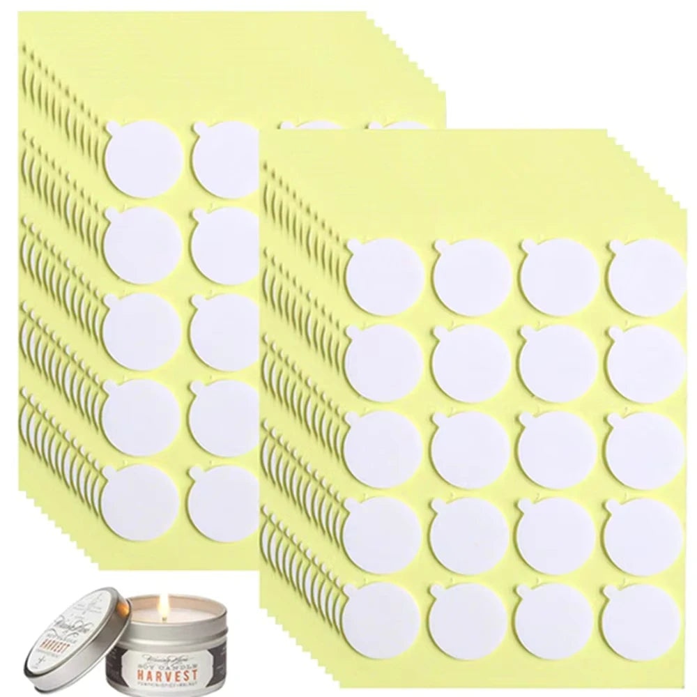 100Pcs/5 Sheets Candle Wick Stickers Wax Making Tools Heat Resistance Double-Sided Stickers for Gypsum Candle Making Supplies