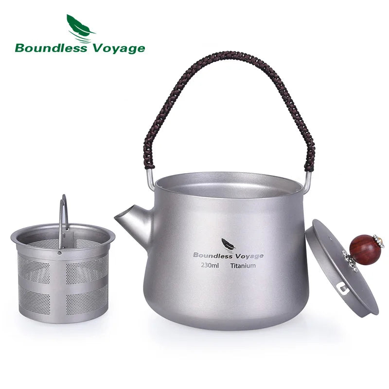 Boundless Voyage Tea Pot Cup Chinese Titanium Kung Fu Tea Set Camping Portable Ultralight Landscape Painting Tea Tray and Kettle