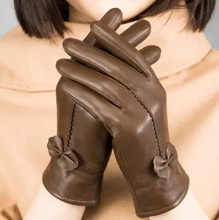 2020 Women's Genuine Leather Gloves Red Sheepskin Gloves Autumn and Winter Fashion Female Windproof Gloves