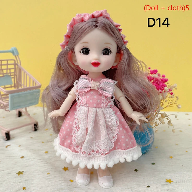17cm Mini Doll 13 Movable Joint Doll With 3D Big Eyes DIY Toy Doll With Clothes Dress Up 1/12 Fashion Doll Children Girls Gift