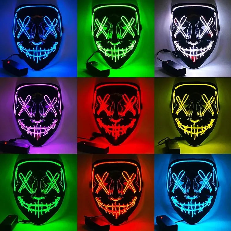 Hot Sale Halloween Glowing Scary Face Mask Luminous LED Purge Mask Neon Light Up Horror Party Mask Cosplay Costume Supplies