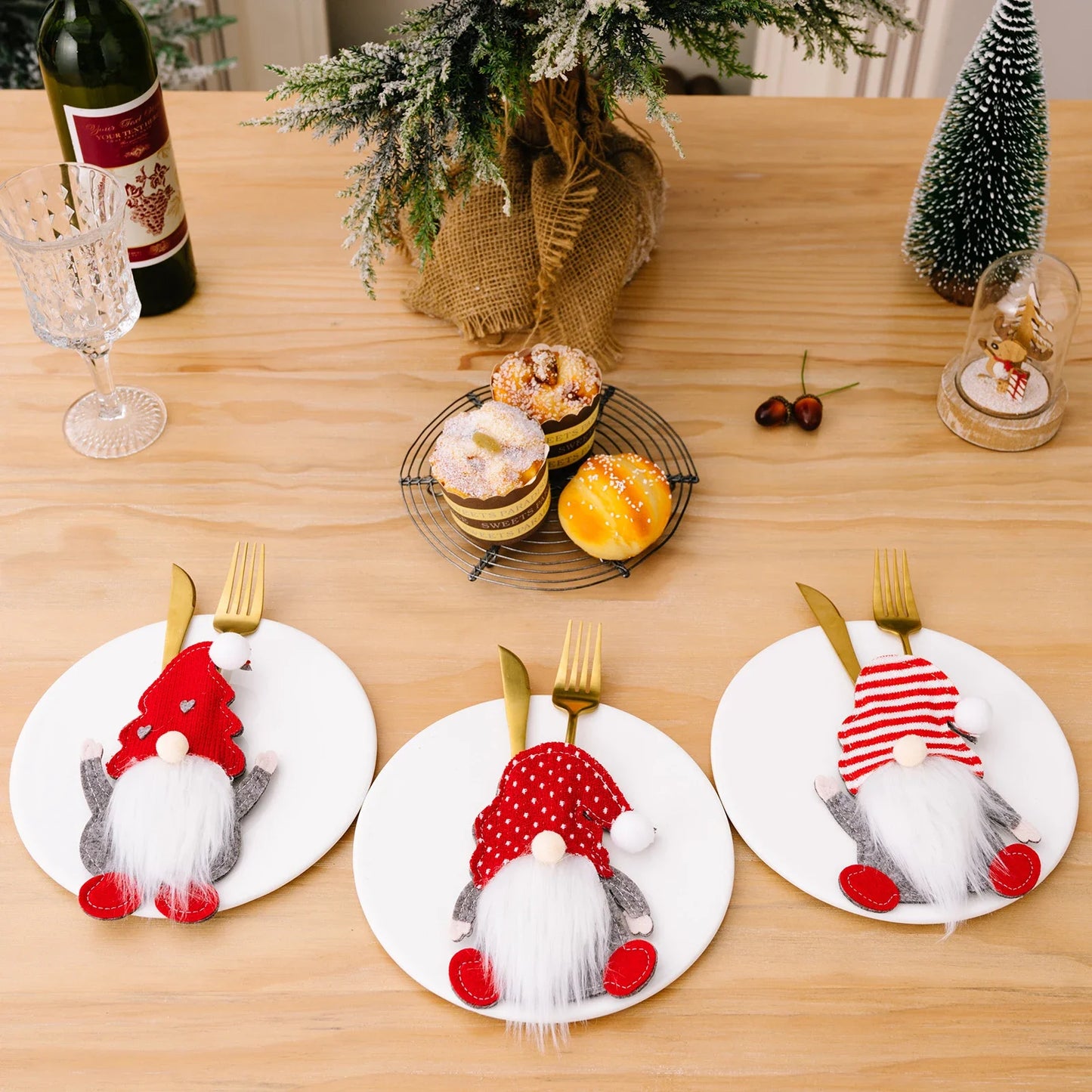 Christmas Cutlery Holders Christmas Knife Fork Tableware Bags Pocket Christmas Decoration 2024 New Year Dinner Table Ornament