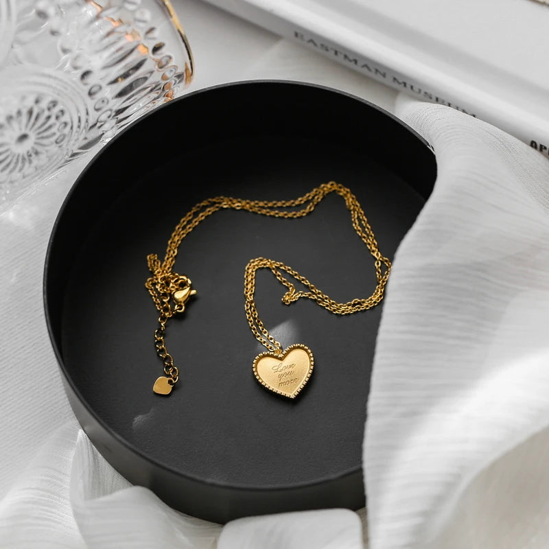 PVD 18 Gold Plated Heart Pendant Love You More Choker Necklace Stainless Steel Jewelry Valentine's Day Gift Necklace for Women