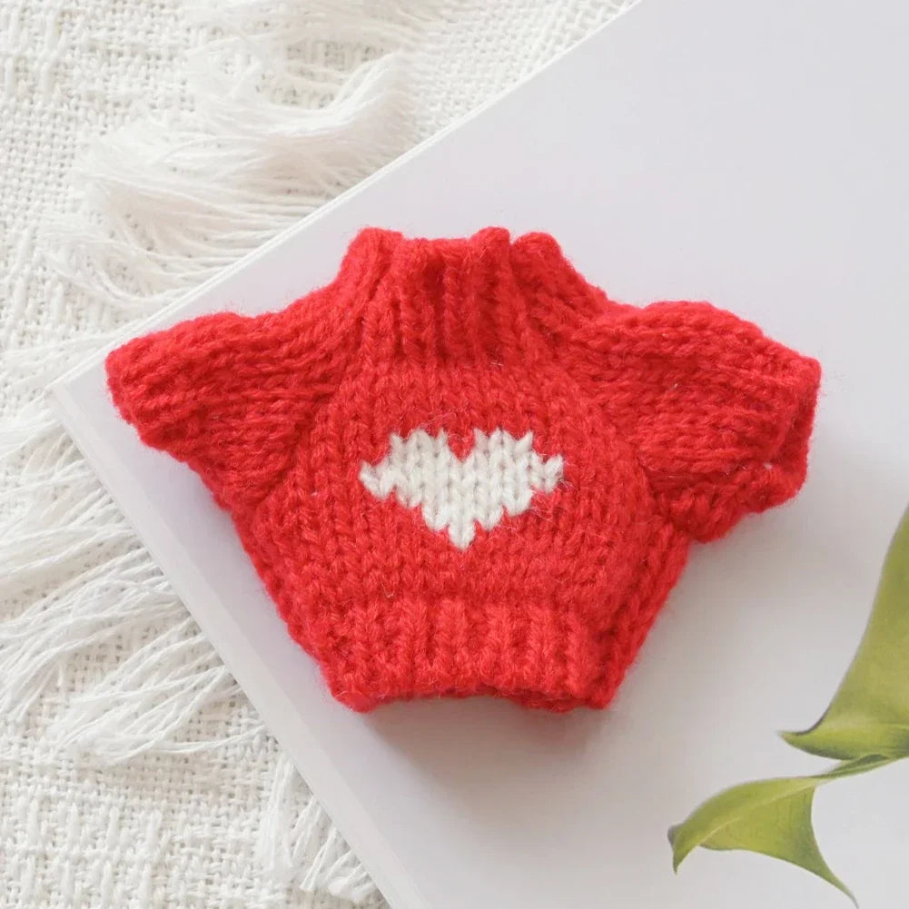 Mini Doll'S Clothes Outfit Accessories for Labubu for Elf Doll Knitted Christmas Love Twisted Solid Santa Sweater Clothing