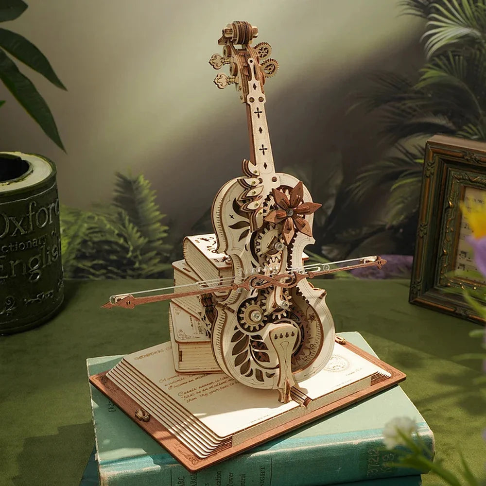 Robotime Wooden Music Box Puzzles AMK63 Magic Cello House Warming Musical Gift Hobby Kit Toy Home Decor for Adults Teens