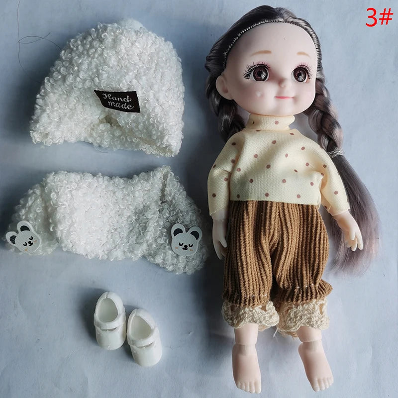 17cm Smiling Doll Princess Set Mini Bjd Toys Princess Dress Suit Cute Smile Bjd Doll 1/12 Movable Joints Doll Girl DIY Dress Up