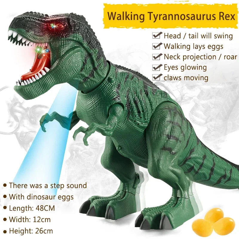 Large Electric Dinosaur Toys Walking Jet Dinosaur World With Mechanical Voice Tyrannosaurus Rex Luminous Egg Children Baby Gifts