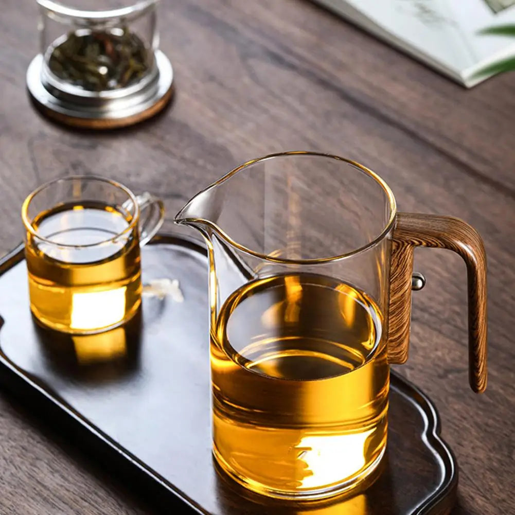 1 Set Teapot Water Separation Wooden Handle Glass Teapot With Infuser Anti-Scald Drip-Free Tea Infuser With Button Press