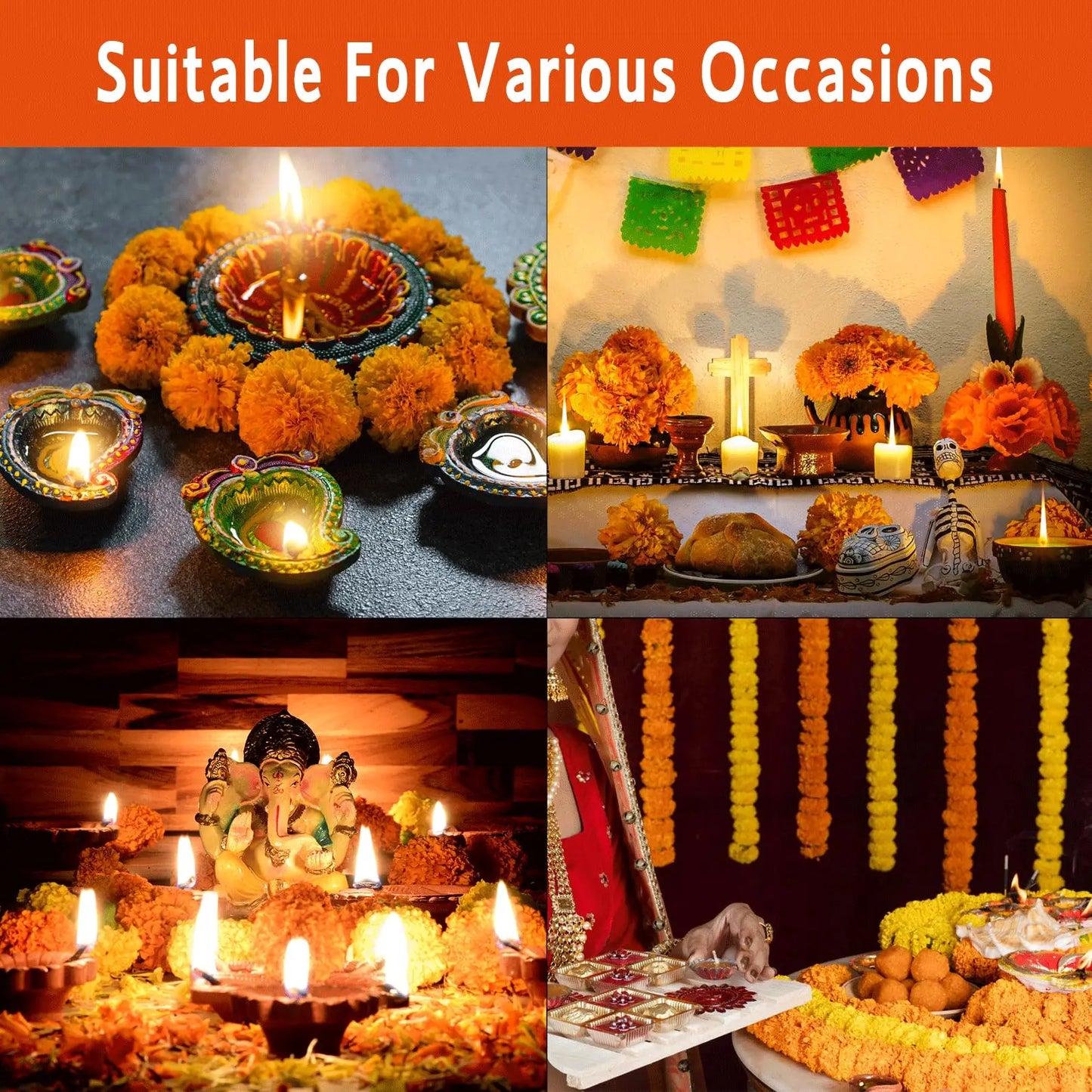 10-100pcs Marigold Flower Garland Decoration Artificial Flowers Indian Decor Diwali Pooja Day of the Dead Wedding Mexican Party