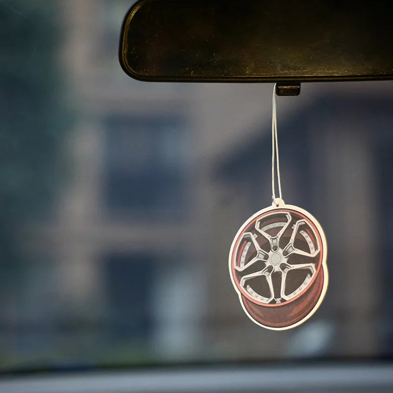 JDM Style Car Rear View Mirrow Pendent Air Freshener Solid Paper Piston Brake Wheel Rim Shock Absorber