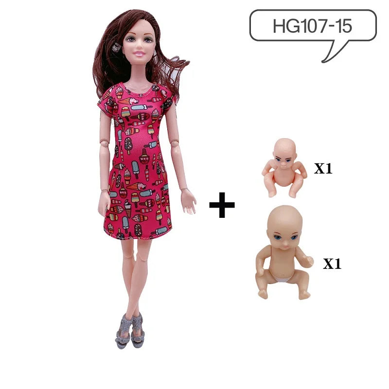 Handmade 11.5Inches Pregnant Doll Mom Have 2Pcs Baby in Her Tummy With 1Pc Clothes Educational Dolls Girl Toy for Barbie Gift