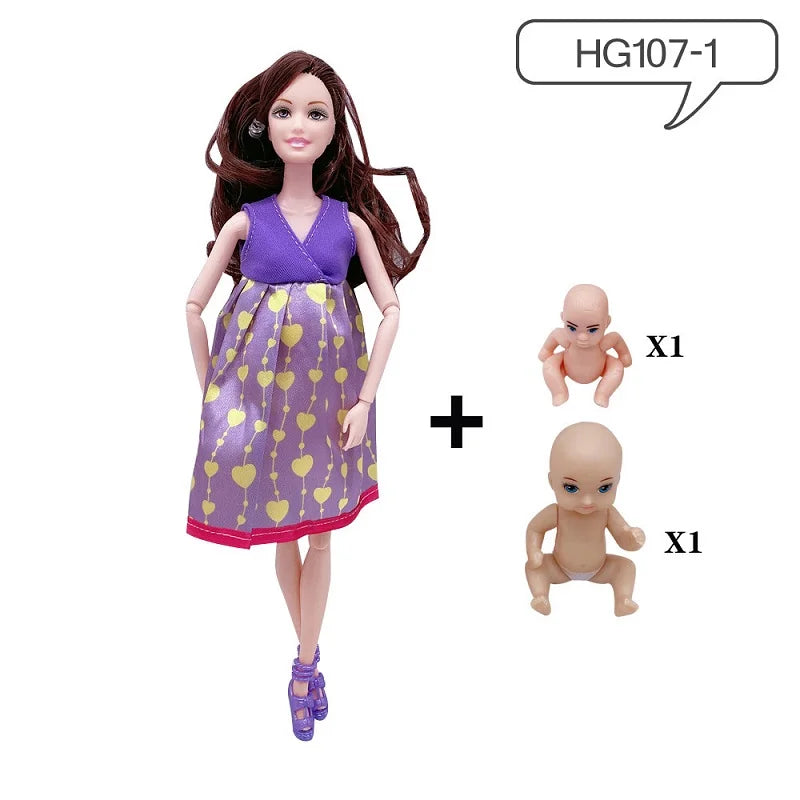 Handmade 11.5Inches Pregnant Doll Mom Have 2Pcs Baby in Her Tummy With 1Pc Clothes Educational Dolls Girl Toy for Barbie Gift