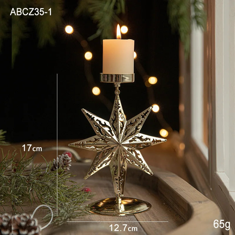 Christmas Golden Wrought Iron Candlestick Star Elk Christmas Tree Candle Holder Merry Christmas New Year Table Decoration