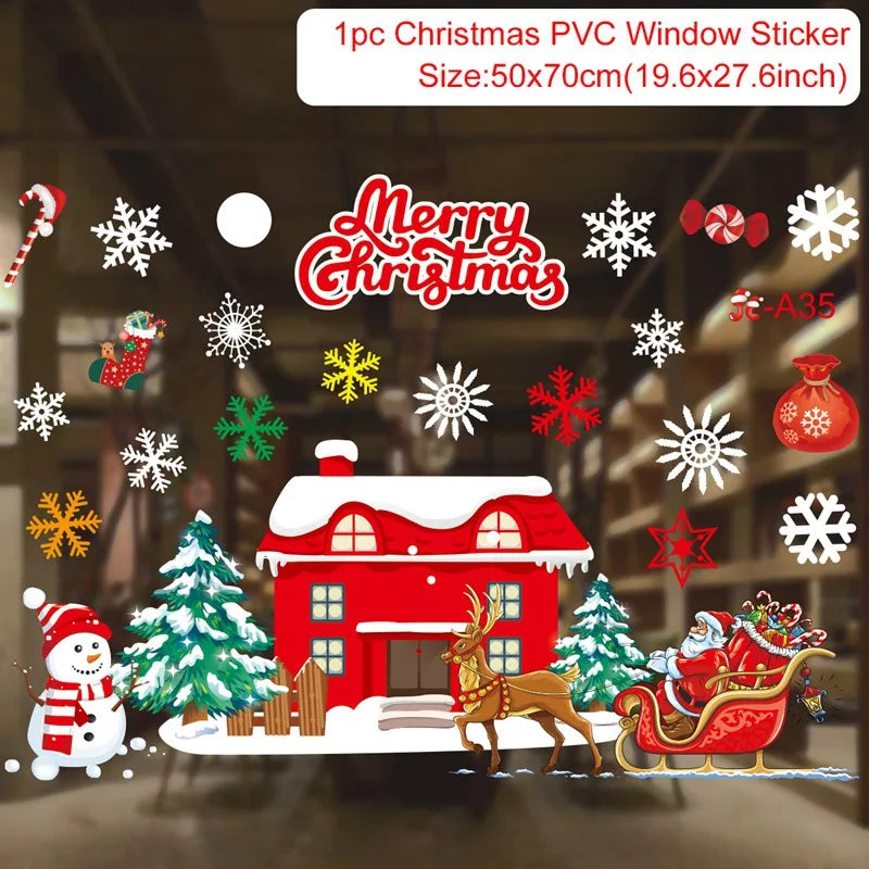 Christmas Wall Window Stickers Marry Christmas Decoration for Home 2024 Christmas Ornaments Xmas Navidad Gift New Year 2025