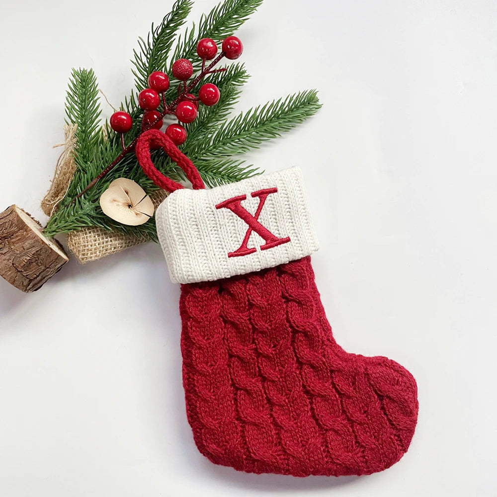 Christmas Socks Snowflake Alphabet Letters Christmas Knitting Stocking Christmas Tree Pendant Decoration for Home Xmas Gift 2024
