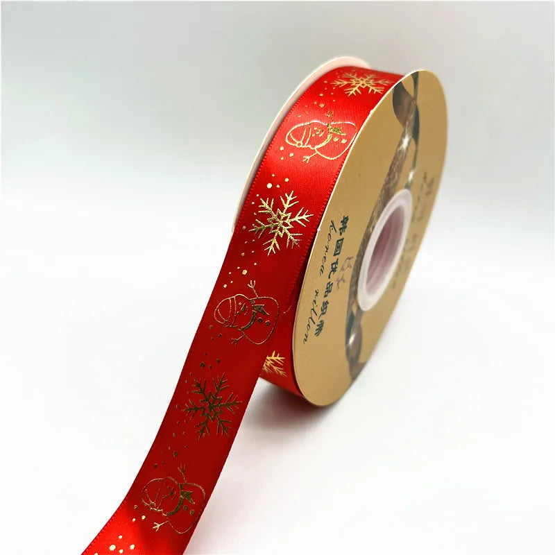 5yards 25mm Christmas Ribbon Printing Polyester Ribbon for Handmade Bow Party Christmas Decorations DIY Christmas Gift Wrapping