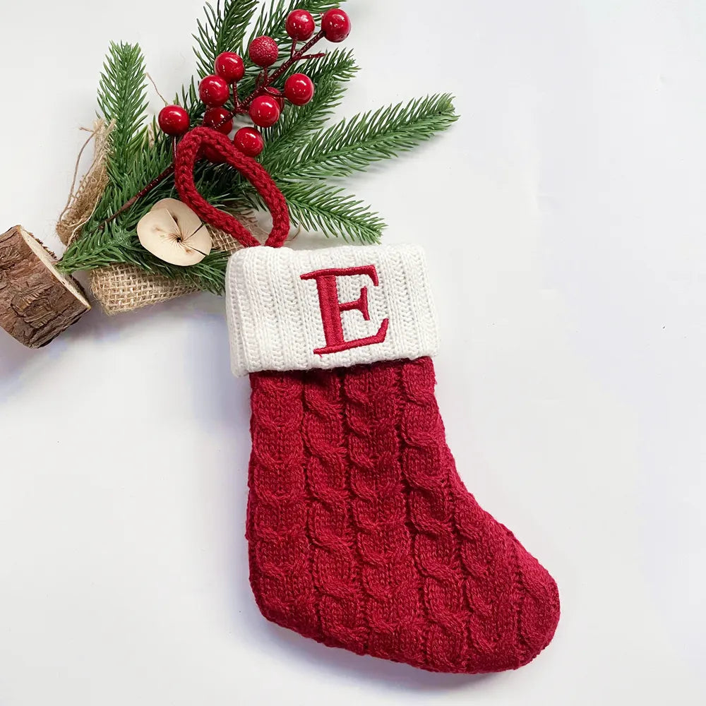 Christmas Socks Snowflake Alphabet Letters Christmas Knitting Stocking Christmas Tree Pendant Decoration for Home Xmas Gift 2024