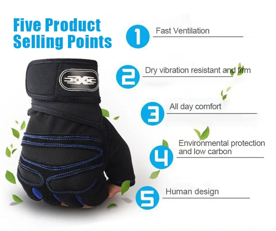 Gym Fitness Gloves Women Men Half Finger Cycling Bicycle Motorcyclist Gloves Weightlifting Yoga Sport Training Fingerless Gloves