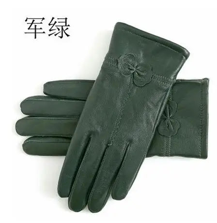 2020 Women's Genuine Leather Gloves Red Sheepskin Gloves Autumn and Winter Fashion Female Windproof Gloves