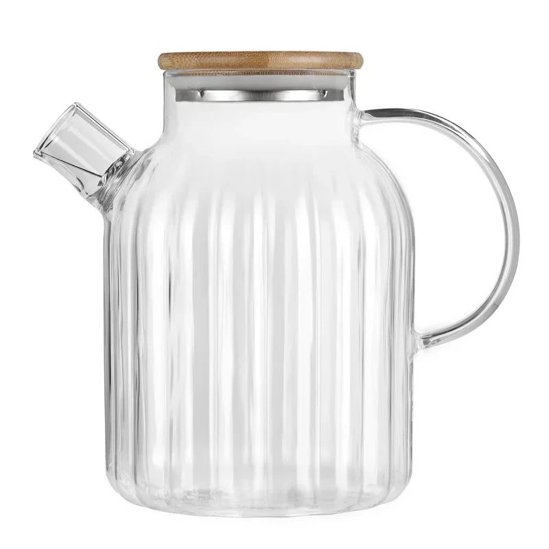 High Borosilicate Glass Tea Infuser Kettle Household Use New Chinese Teapot Bamboo Cover Set Teaware Kitchen Dining Bar Home