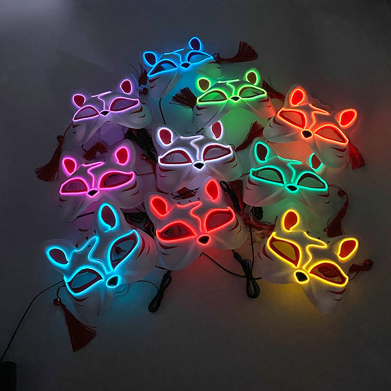 Halloween 10 Colors LED Neon El Wire Mask Cosplay Luminous Fox Mask Dance Party Dress Accessories