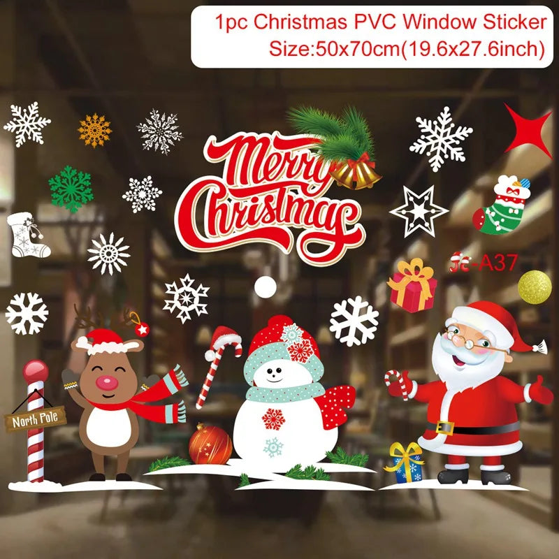 Christmas Wall Window Stickers Marry Christmas Decoration for Home 2024 Christmas Ornaments Xmas Navidad Gift New Year 2025