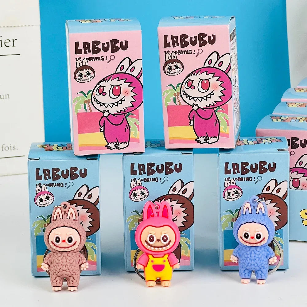 Kawaii Labubu Figure Doll Pvc Small Pendant Trendy Cute Kawaii Cartoon Keychain Mystery Box Bag Decorations Wholesale