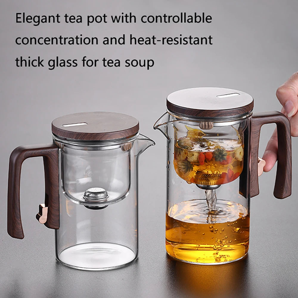 Glass Tea Pot Kettle Infuser 520ml/720ml Teapot Water Separation Inner Magnet One Click Magnetic Switch Tea Filtration Cup Set