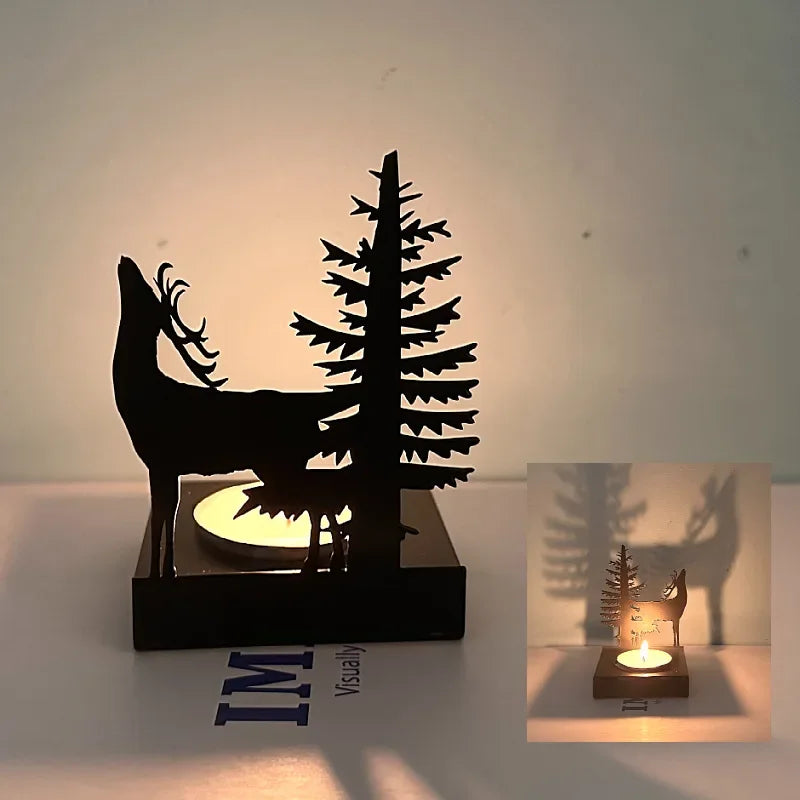 Christmas Iron Art Elk Candlestick Elk Christmas Tree Tea Candlestick Table Lamp Holder Decoration Christmas Home Decoration
