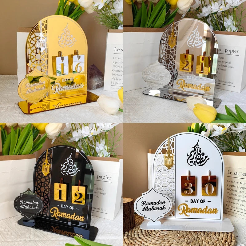 Acrylic Ramadan Countdown Calendar Gifts Day of Ramadan Calendar With Replacing Number 2024 Eid Mubarak Home Decoration Ornament