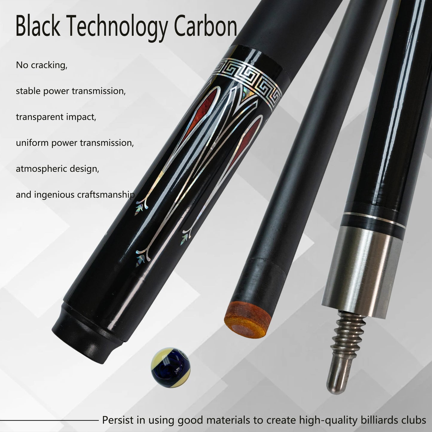 Carbon Fiber Pool Cue Stick 13mm Tip Peacock Element Ideal for Nine Ball and Carom Billiards