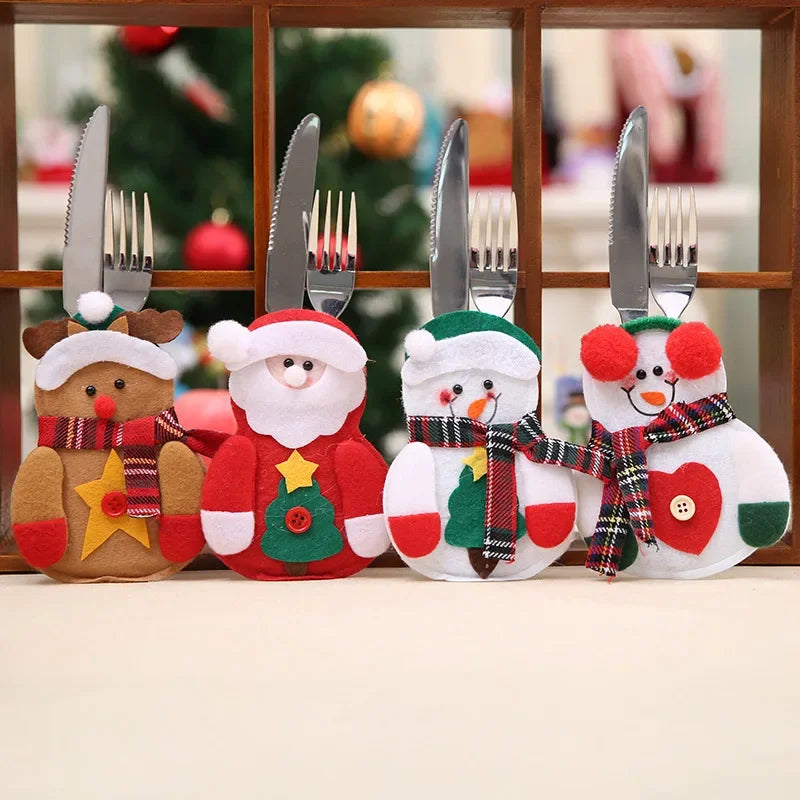 Christmas Cutlery Holders Christmas Knife Fork Tableware Bags Pocket Christmas Decoration 2024 New Year Dinner Table Ornament