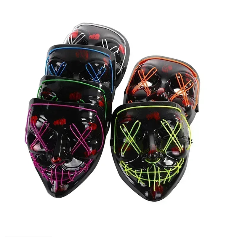 Halloween Scary Glowing Mask, Wireless LED Luminous Purge Mask, Horror Neon Light UpCosplay Party Masks, Fstival Funny Mask