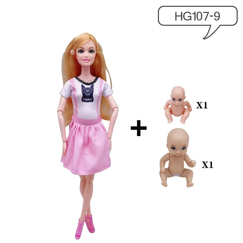 Handmade 11.5Inches Pregnant Doll Mom Have 2Pcs Baby in Her Tummy With 1Pc Clothes Educational Dolls Girl Toy for Barbie Gift