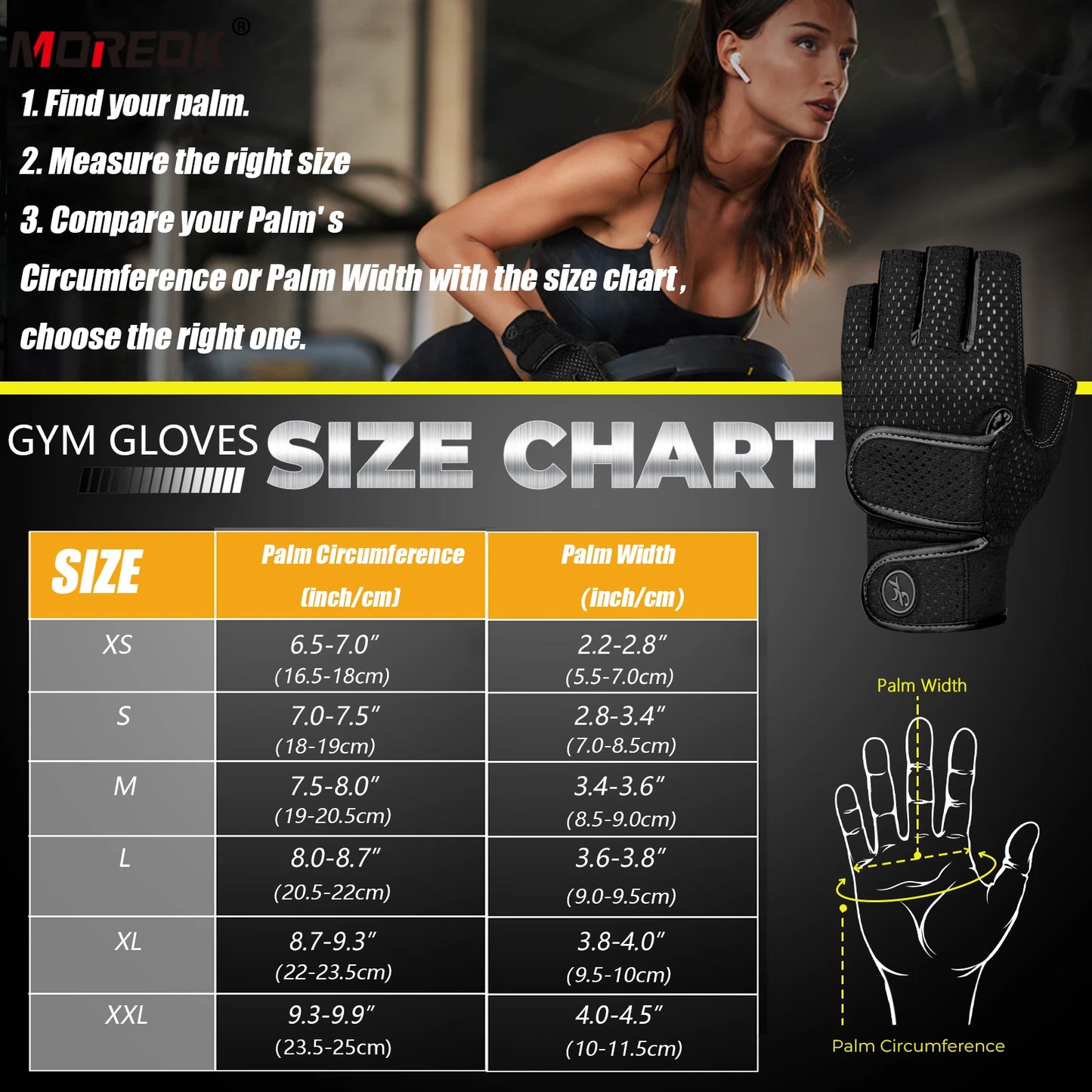 MOREOK Gym Gloves Non-Slip 3MM Pads Pull Up Power Training Weight Lifting Gloves Kettlebell Workout Exercise Fitness Gloves Men