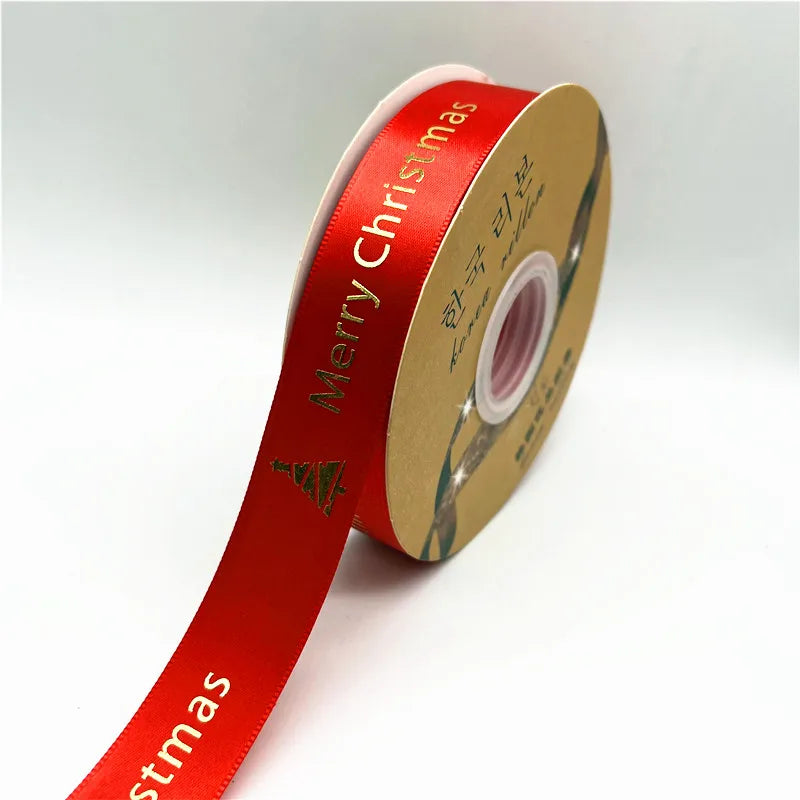 5yards 25mm Christmas Ribbon Printing Polyester Ribbon for Handmade Bow Party Christmas Decorations DIY Christmas Gift Wrapping