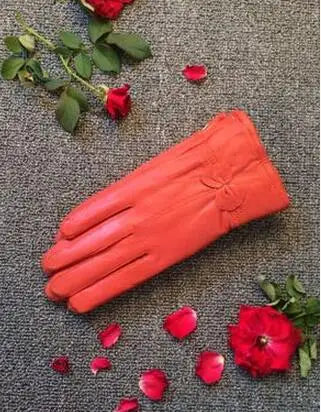 2020 Women's Genuine Leather Gloves Red Sheepskin Gloves Autumn and Winter Fashion Female Windproof Gloves