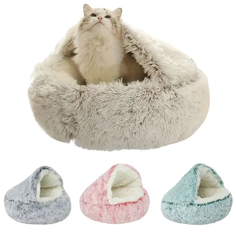 Cat Bed Four Seasons Warm Comfortable Pet Mattress Warm Soft Plush Pet Bed Semi-Enclosed Cat Nest Shell Style Nest Cat Sofa Bed