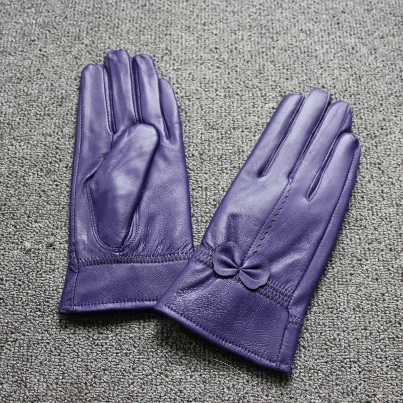 2020 Women's Genuine Leather Gloves Red Sheepskin Gloves Autumn and Winter Fashion Female Windproof Gloves