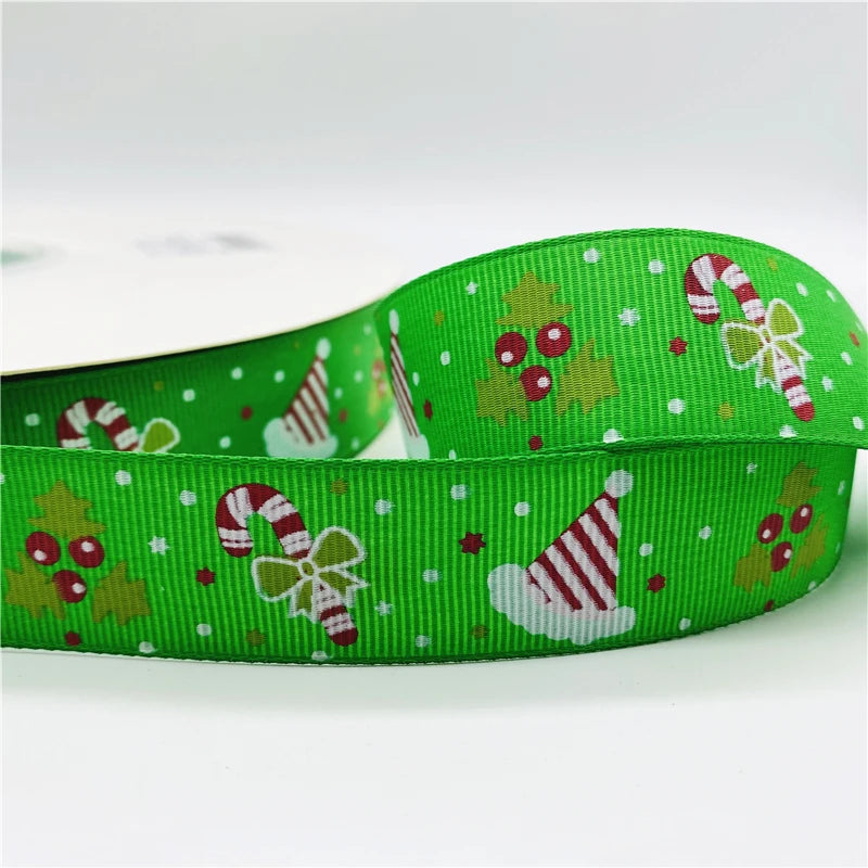 5yards/Lot 25mm Christmas Decor Grosgrain Ribbon Printed Christmas Ribbon for Handmade Design Christmas Decoration Sewing Fabric