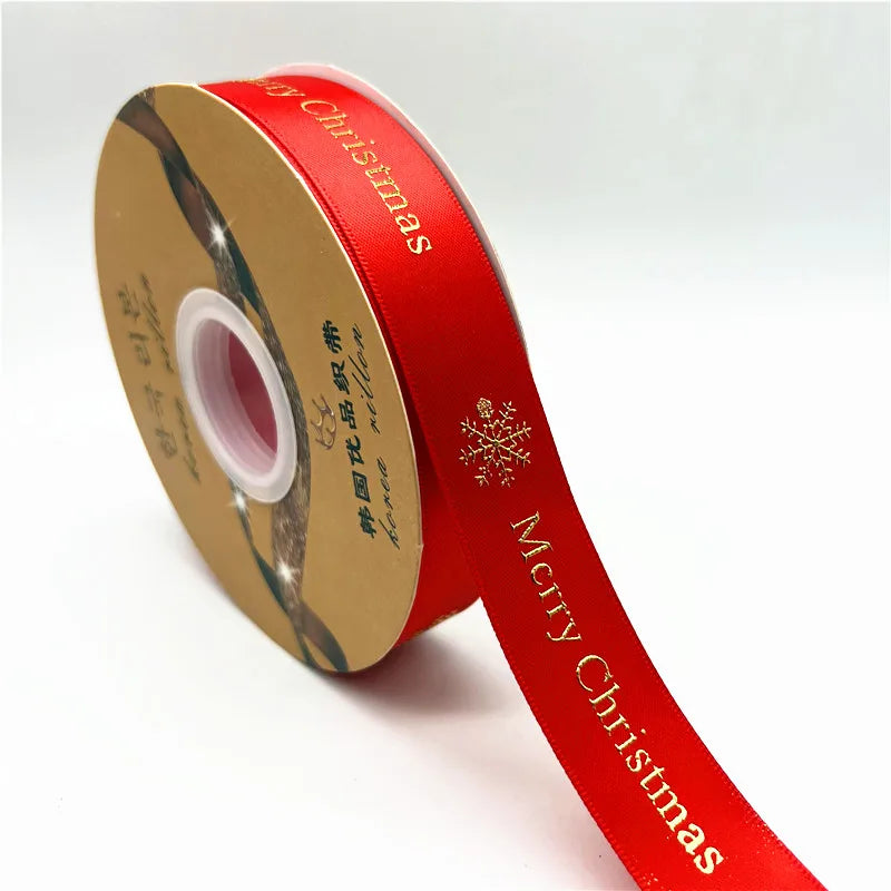 5yards 25mm Christmas Ribbon Printing Polyester Ribbon for Handmade Bow Party Christmas Decorations DIY Christmas Gift Wrapping