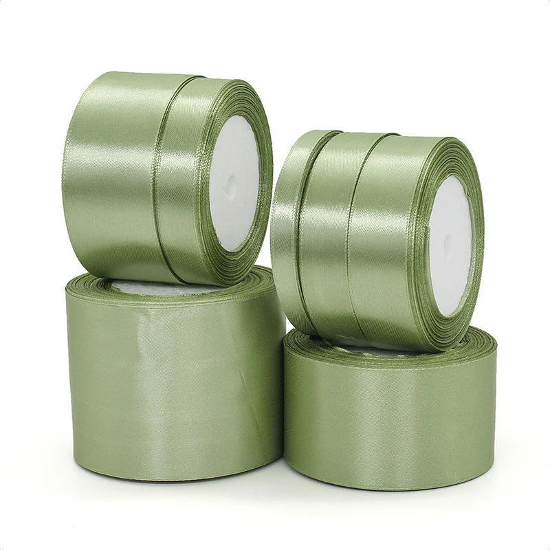 25yards/Roll Satin Ribbons Matcha Green 10/15/20/25/40/50mm for Wedding Christmas Home Decorate Handmade Gift Wrapping Supplies