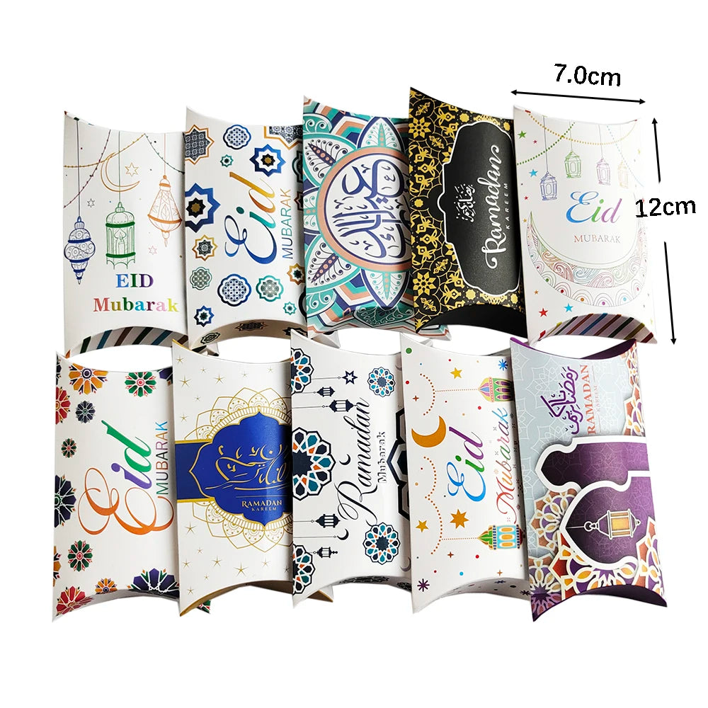 10Pcs Ramadan Gift Boxes Paper Eid Mubarak Candy Cookie Boxes Eid Gift Packing Box Ramadan Decoration 2025 Muslim Islamic Party