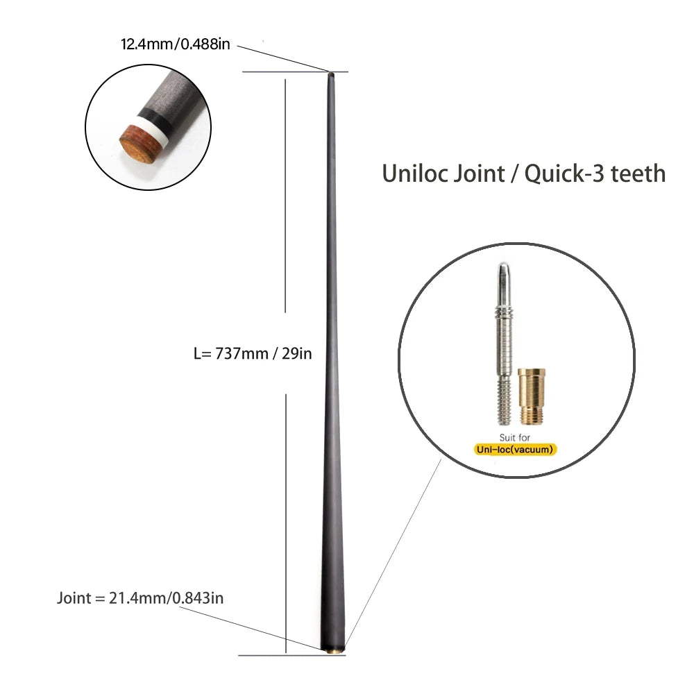 Customized 100% Carbon Fiber Shaft Billiard Pool Cue Stick 10/12/12.4/12.9/13.9mm Shaft Uni-Loc Joint Single Shaft