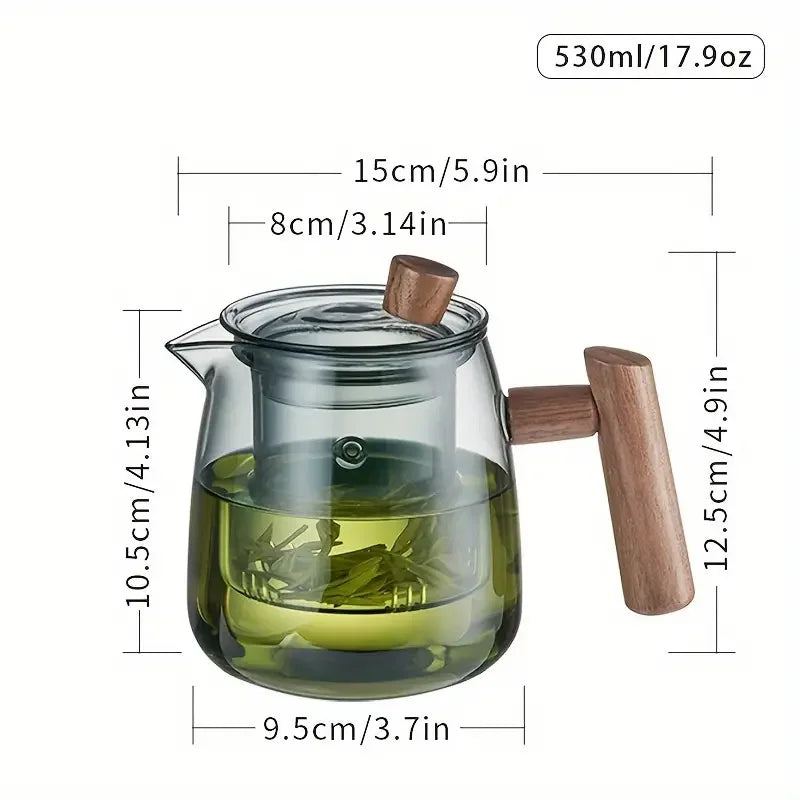 Glass Tea Pot With Wood Handle Chinese Heat-Resistant Glass Teapot Transparent Steaming Tea Glass Kettle Tea Set Infuser Tea